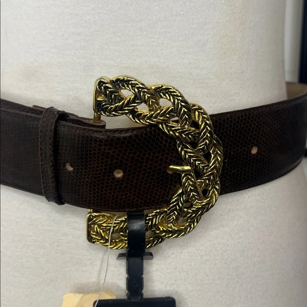 NWT Vintage Milor Brown Leather Belt w/Goldtone Buckle size S/M